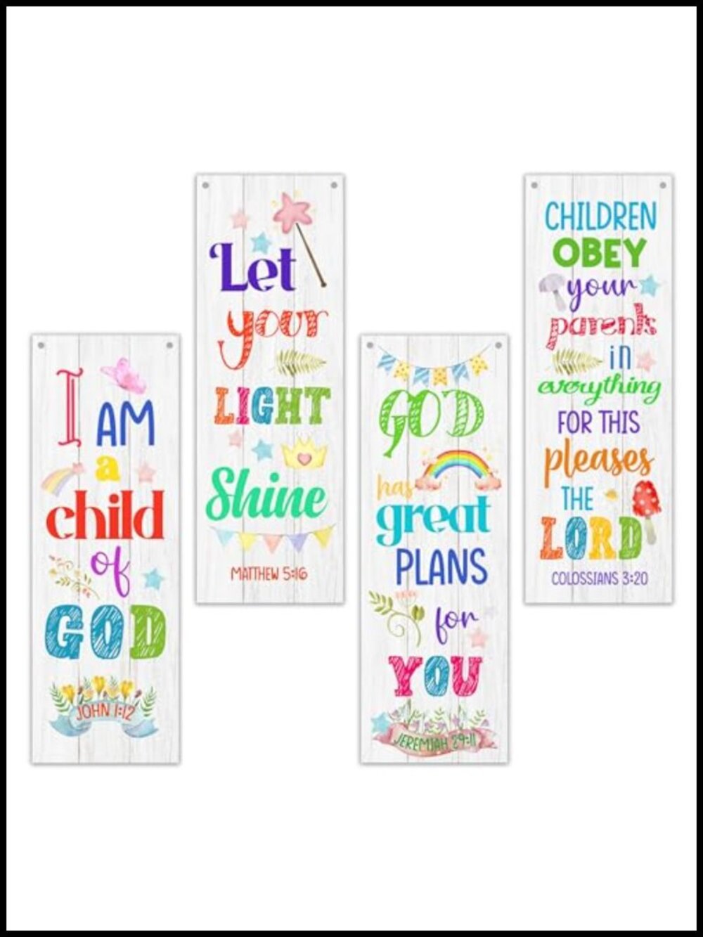 4pc Wood Bible Verse Wall Signs Christian Scripture Hanging Decor 4x12